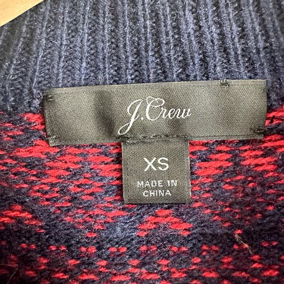 J Crew Cheerful Fair Isle Mock Neck Lambs Wool Sweater Red Blue XS Extra Small - Picture 7 of 10